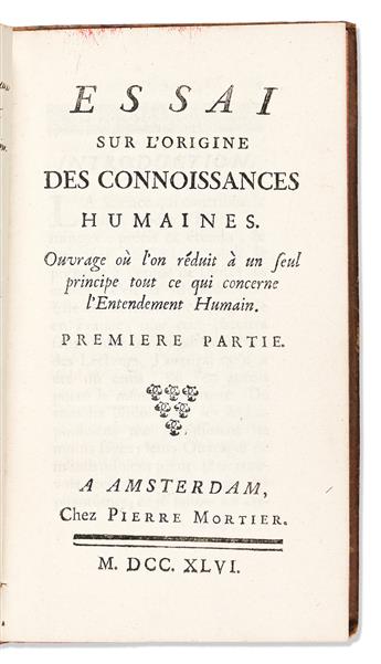 Condillac, Étienne Bonnot de (1714-1780) Essai sur LOrigine des Connoissances Humaines.